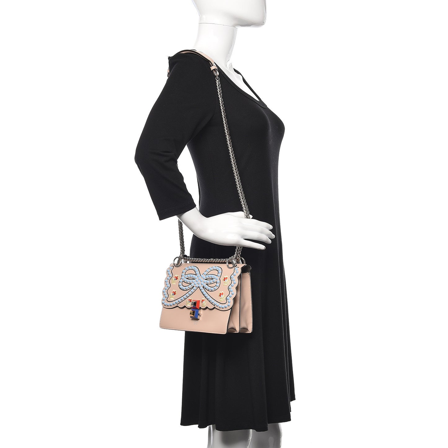 Vitello Liberty Scalloped Studded Flowers and Bows Small Kan I Shoulder Bag Plaster Multicolor