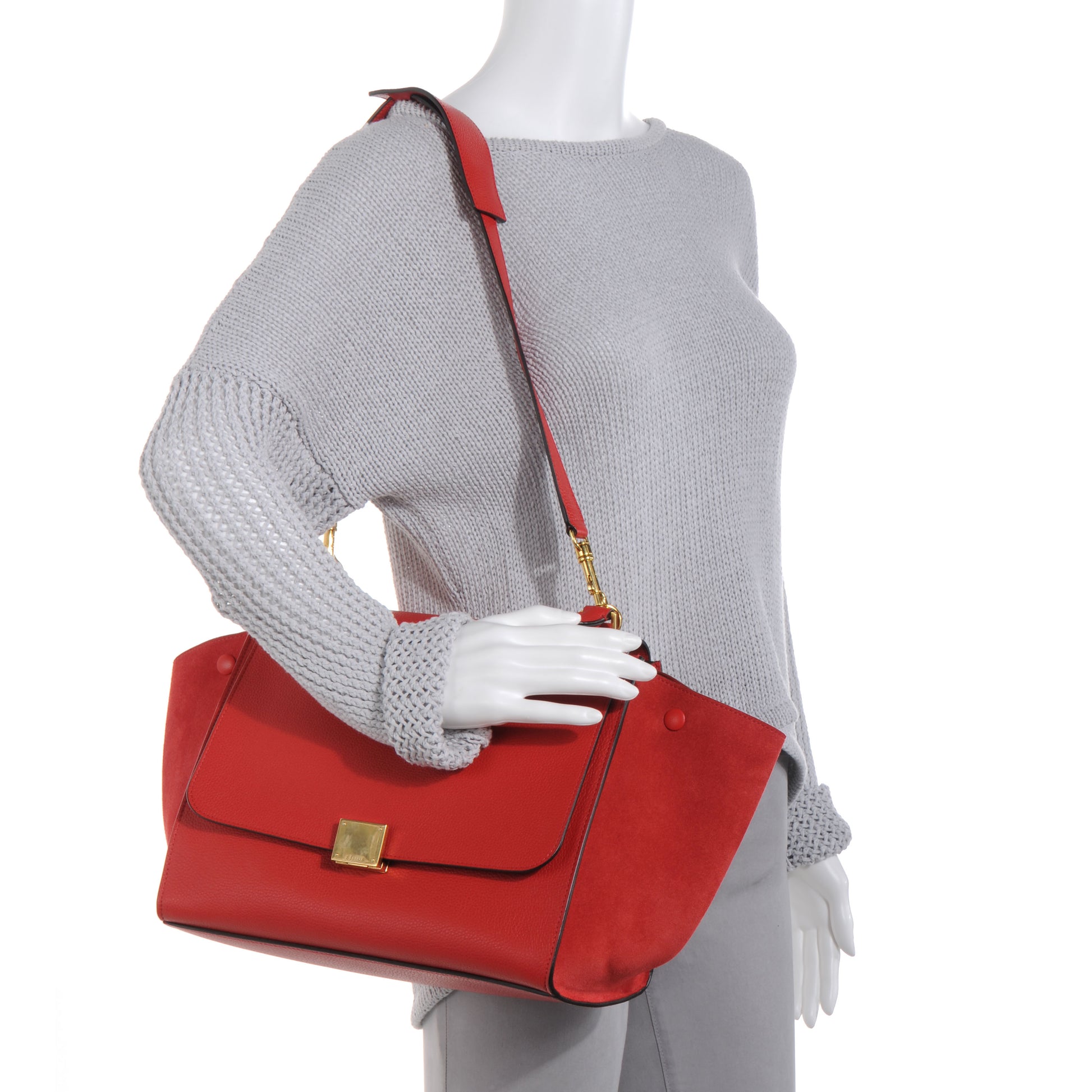 Celine Drummed Leather Suede Trapeze Small Coquelicot 2 of 9