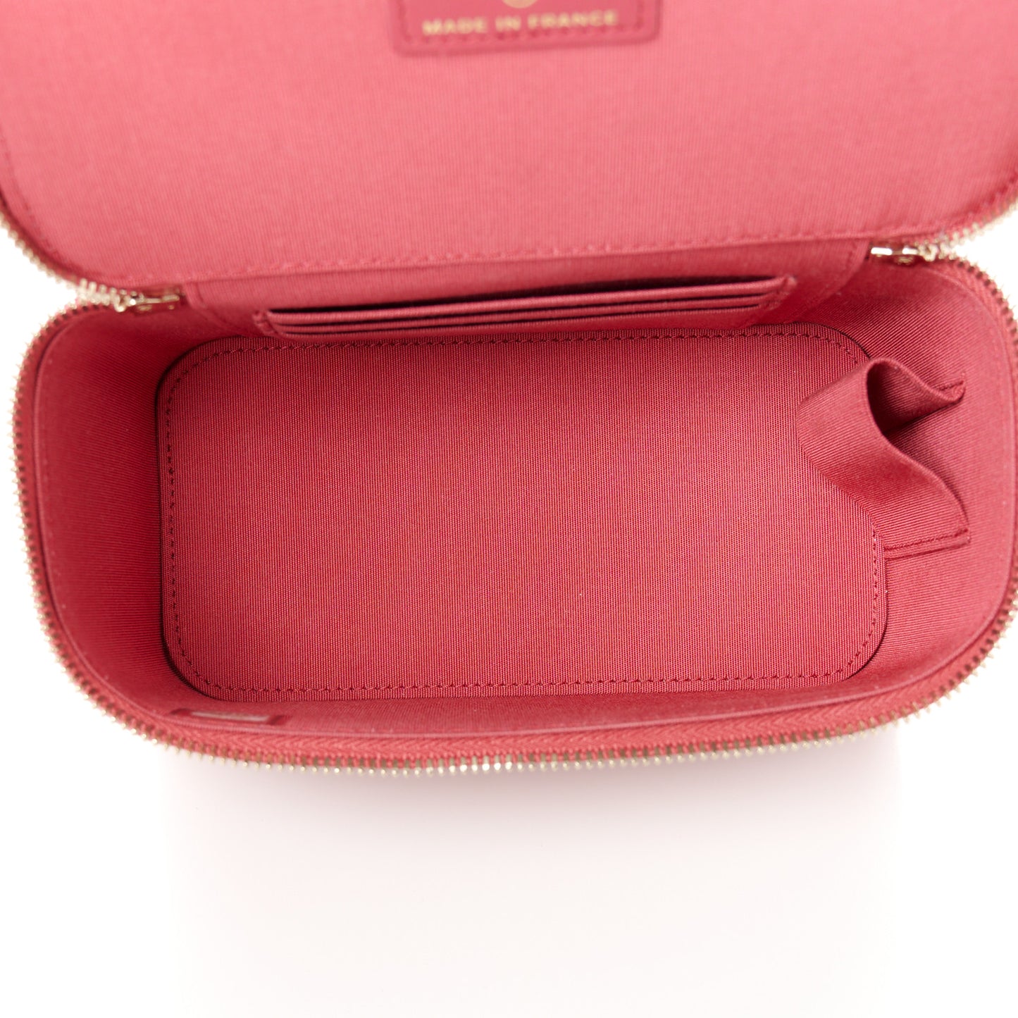 Lambskin Quilted Small Top Handle Vanity Case With Chain Dark Pink