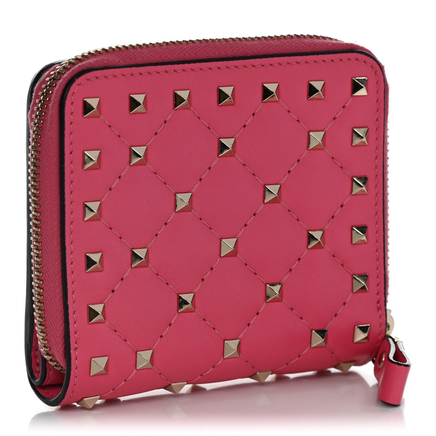 Nappa Rockstud Spike Compact Zip Around Wallet Shadow Pink