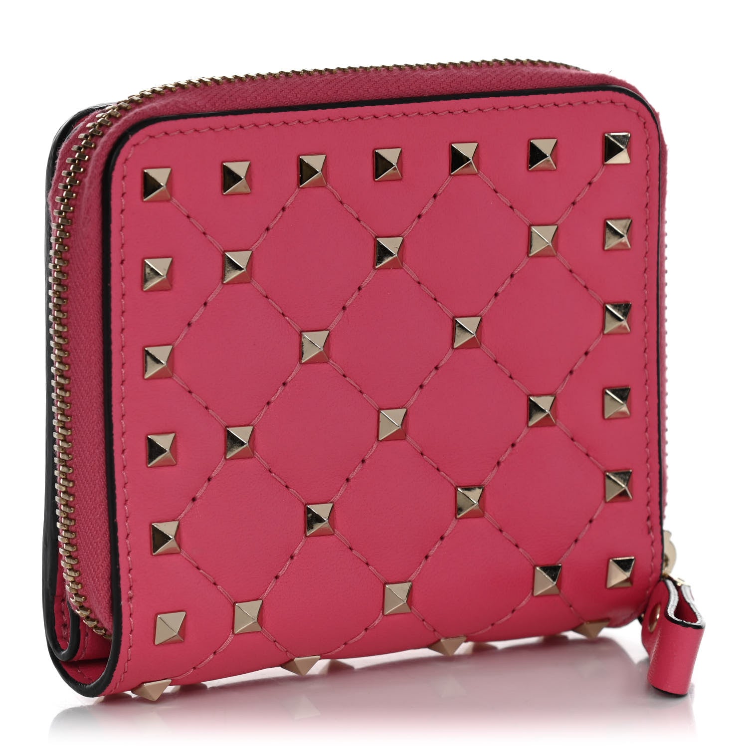 Valentino Garavani Nappa Rockstud Spike Compact Zip Around Wallet Shadow Pink 3 of 23