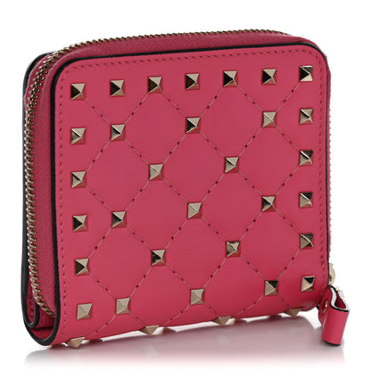 Valentino Garavani Nappa Rockstud Spike Compact Zip Around Wallet Shadow Pink 3 of 23