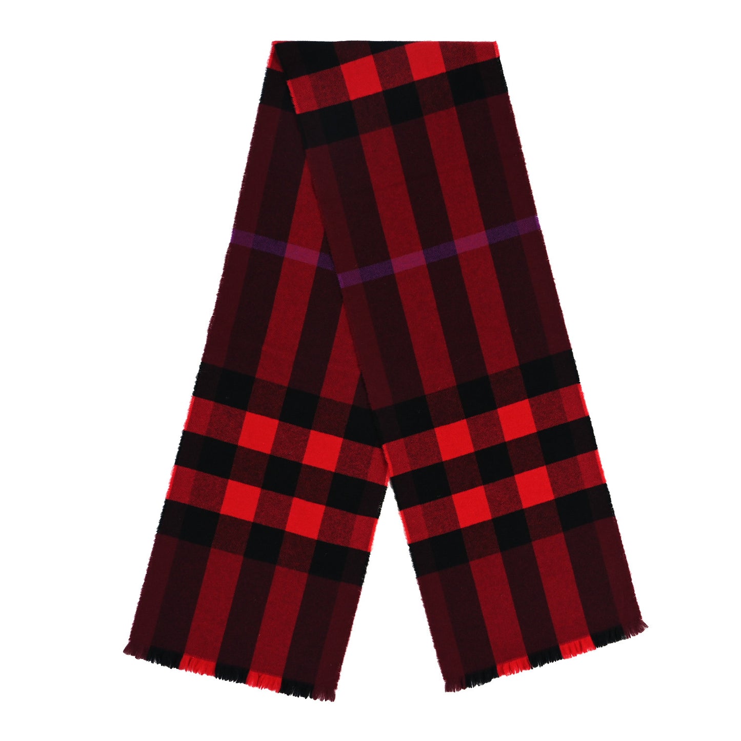 Wool Cashmere Giant Exploded Check Fringe Scarf Claret