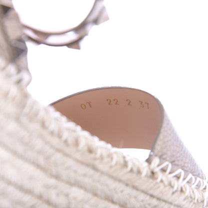 Valentino Garavani Metallic Grained Calfskin Rockstud Ankle Wrap Espadrille Flatform Sandals 37 Skin Natural 8 of 8