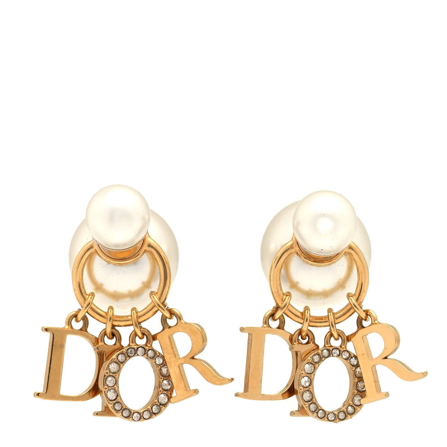 Christian Dior Pearl Crystal Tribal Logo Charms Earrings Gold 1 of 4