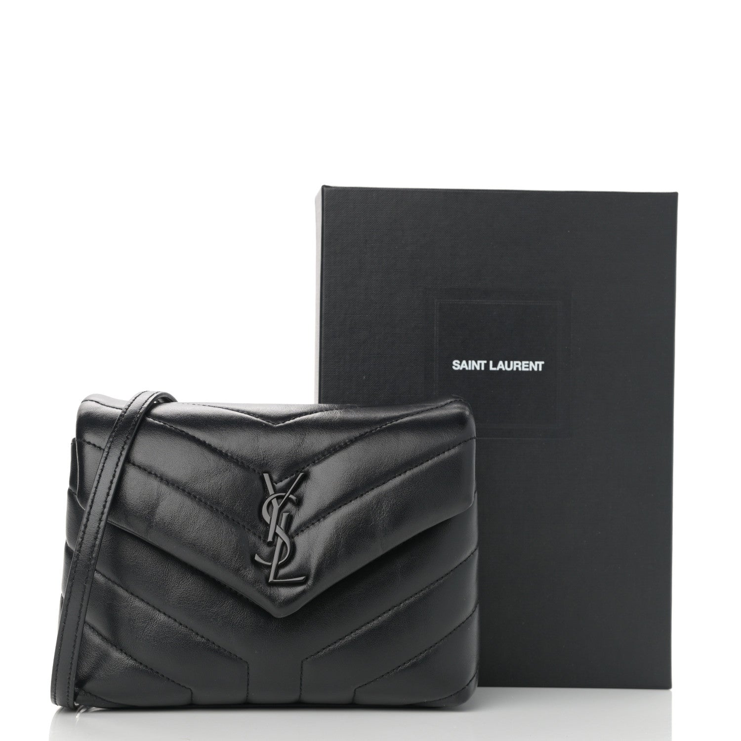 Saint Laurent Calfskin Y Quilted Monogram Toy Loulou Crossbody Bag Black 12 of 12