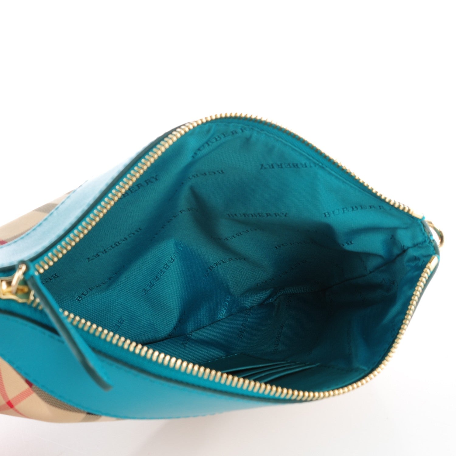 Burberry Horseferry Check Peyton Crossbody Clutch Bag Aqua 7 of 7