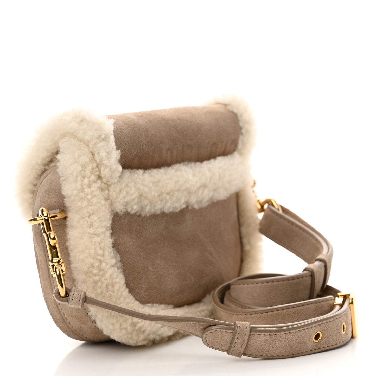 Suede Shearling Small Bobby Flap Beige