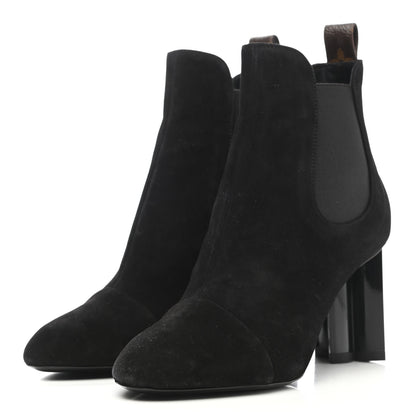 Louis Vuitton Suede Monogram Uniformes Cap Toe Chelsea 80mm Ankle Boots 37.5 Black 3 of 15