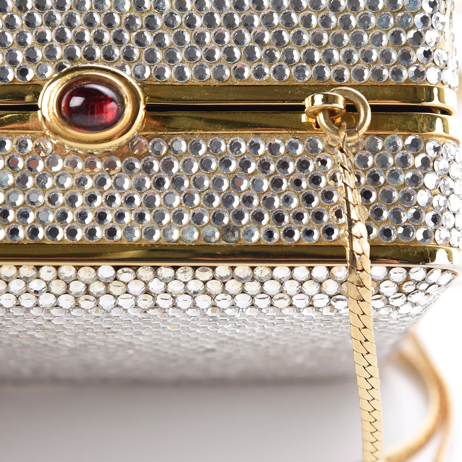 Judith Leiber Swarovski Crystal Minaudière Clutch Silver Gold 14 of 16