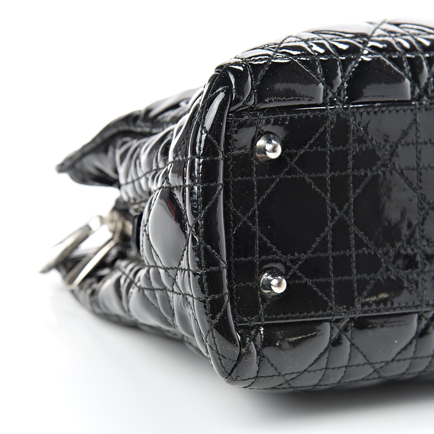 Patent Cannage Dior Soft Zipped Shopping Tote Black