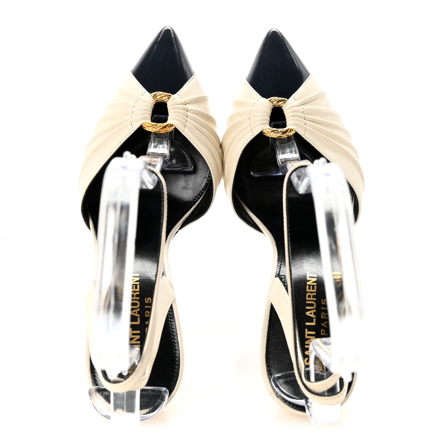 Saint Laurent Calfskin Alma 95 Ring Pumps 37 Pearl Navy 2 of 9