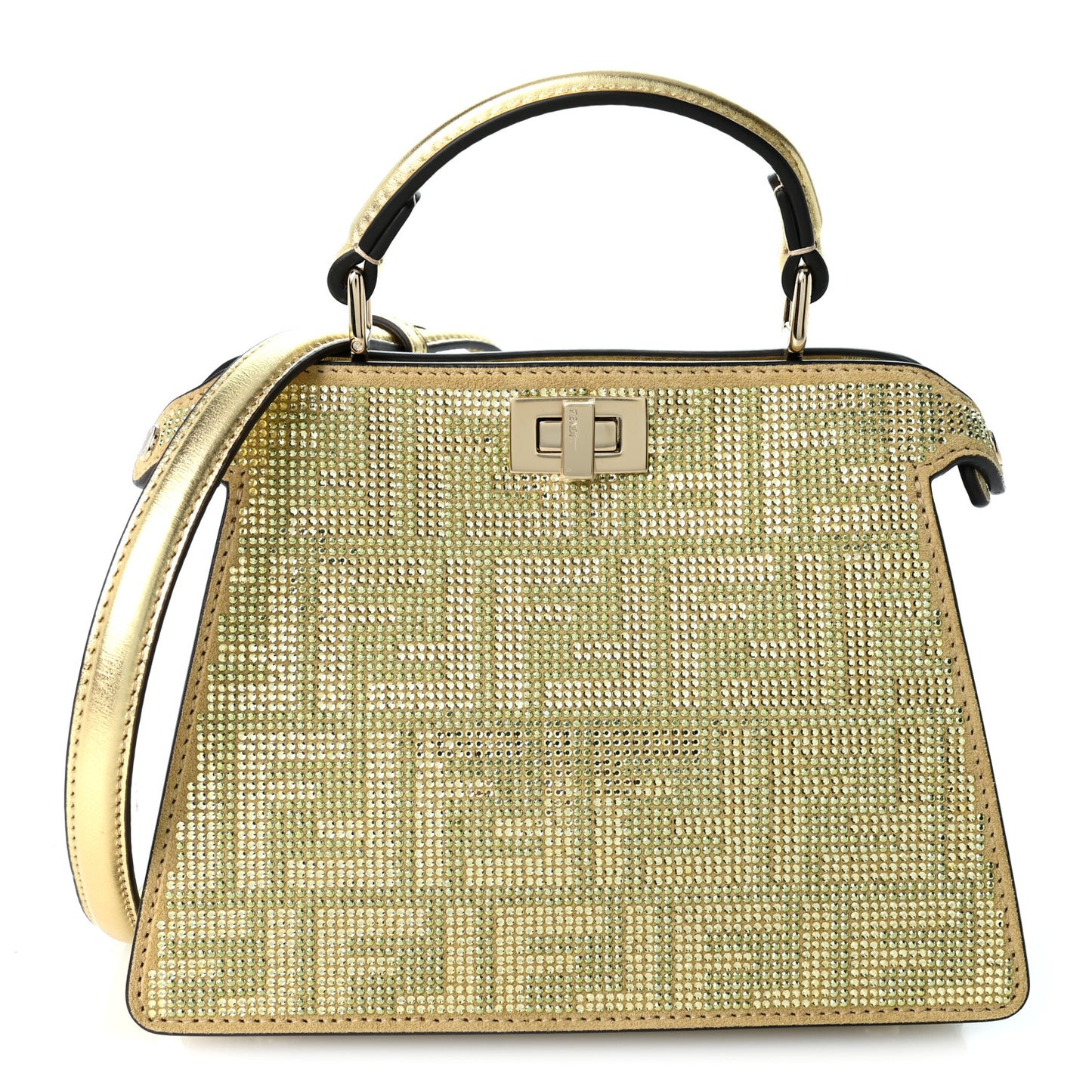 Iridescent Crystal Vitello Laminato Suede FF Petite Peekaboo I SEE U Satchel Platino