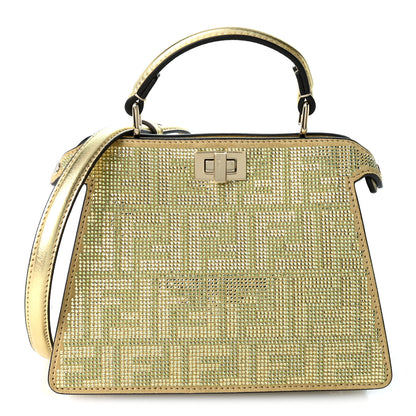 Fendi Iridescent Crystal Vitello Laminato Suede FF Petite Peekaboo I SEE U Satchel Platino 1 of 10