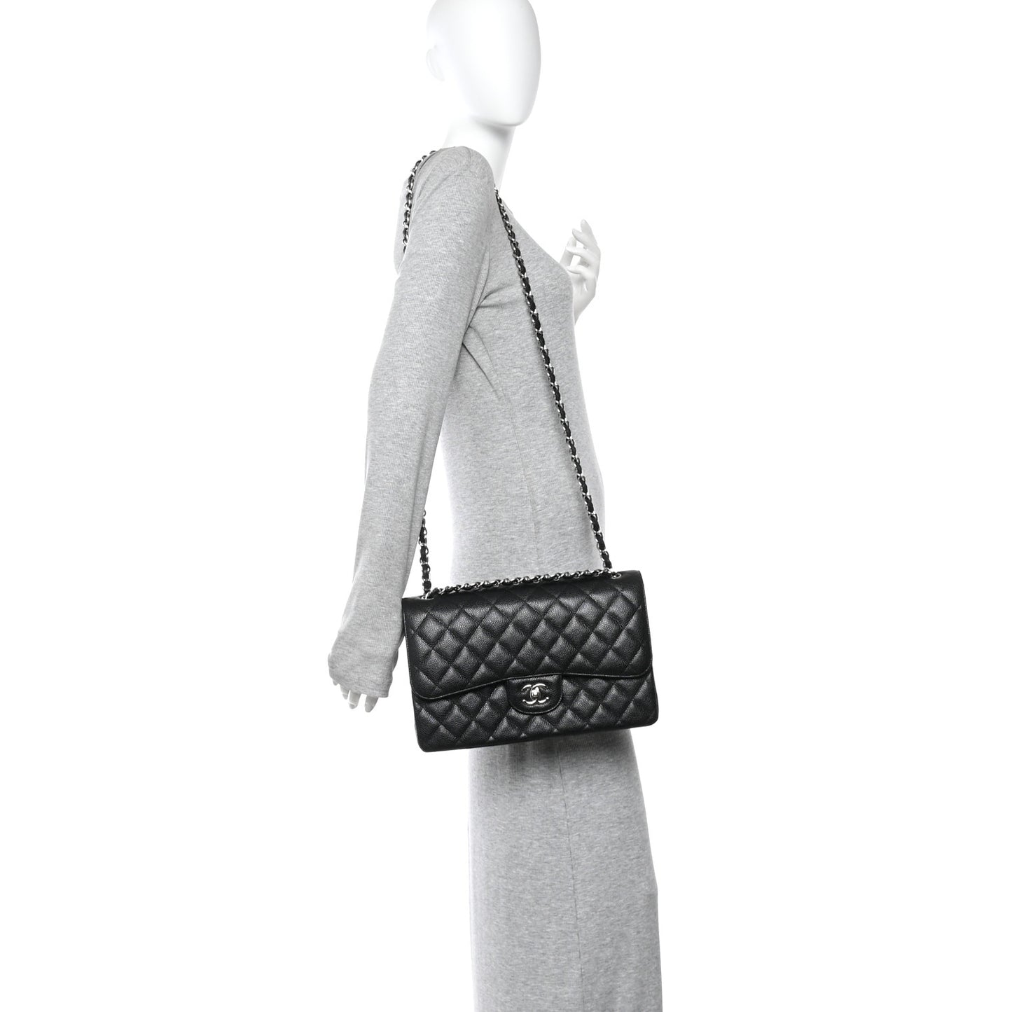 Caviar Quilted Jumbo Double Flap Black
