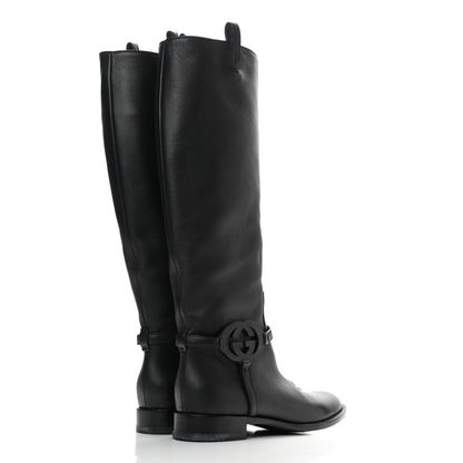 Gucci Calfskin Interlocking G Knee High Boots 39.5 Black 4 of 10