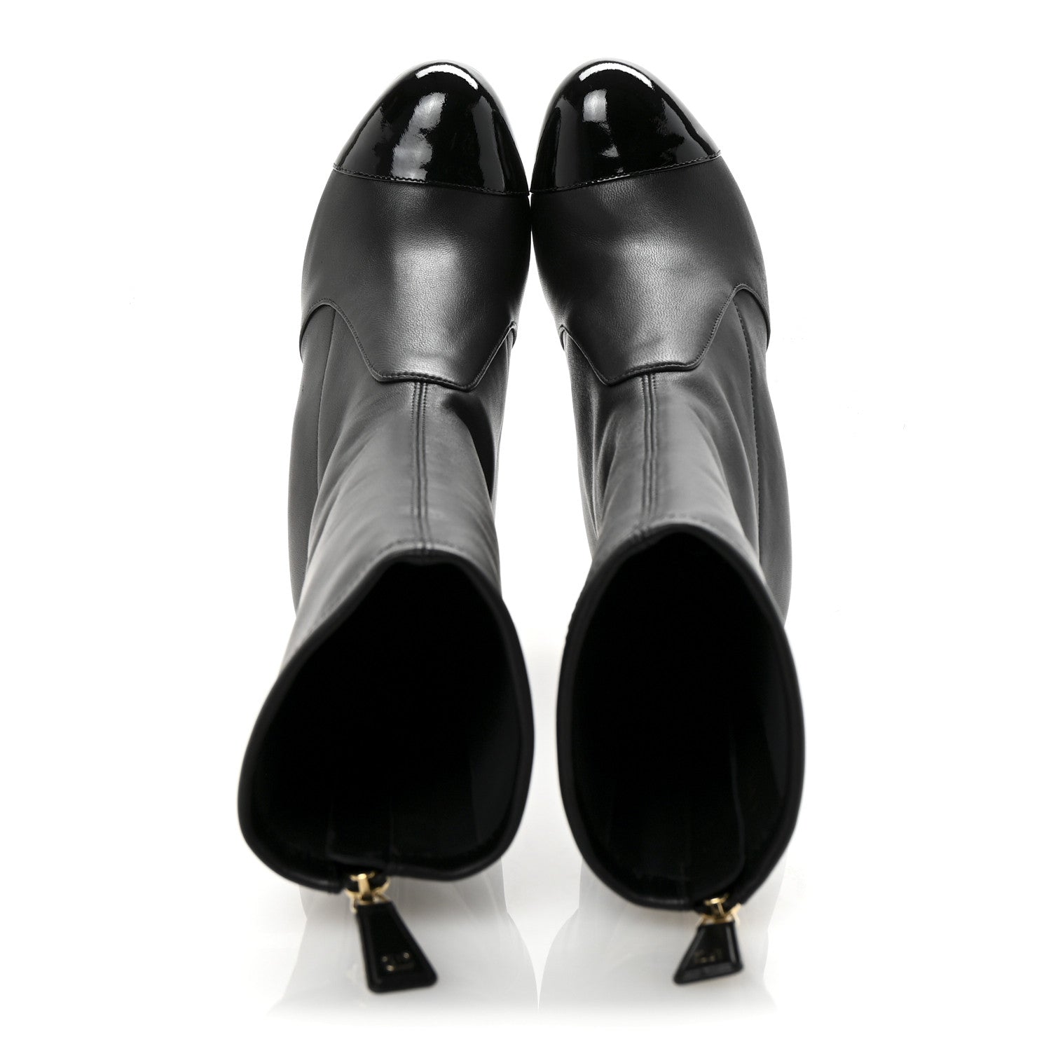 Chanel Stretch Lambskin Patent Cap Toe Pearl Ball Mid Calf Boots 35 Black 2 of 9