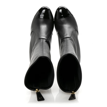 Chanel Stretch Lambskin Patent Cap Toe Pearl Ball Mid Calf Boots 35 Black 2 of 9