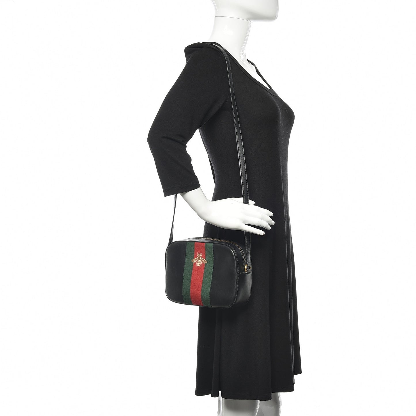 Calfskin Web Small Webby Bee Shoulder Bag Black