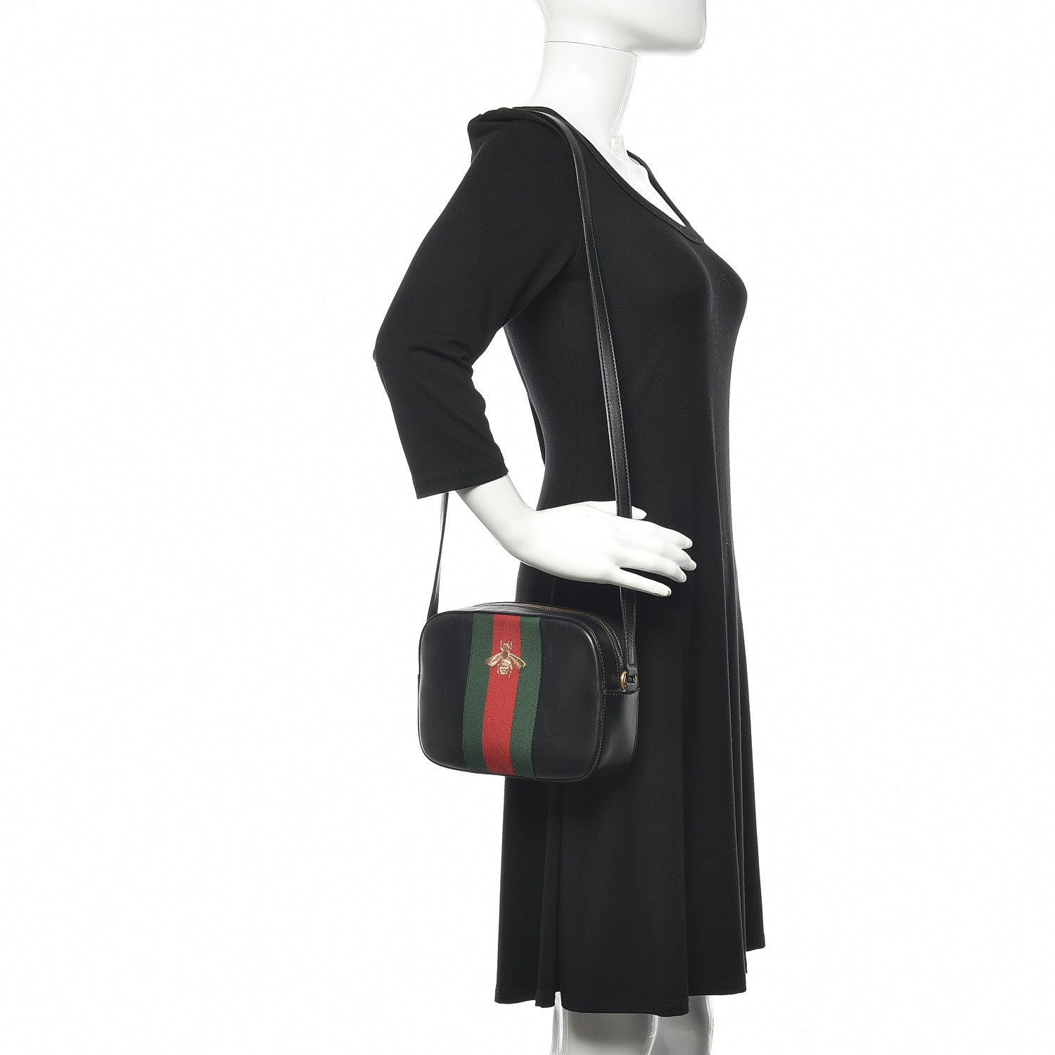 Gucci Calfskin Web Small Webby Bee Shoulder Bag Black 2 of 13