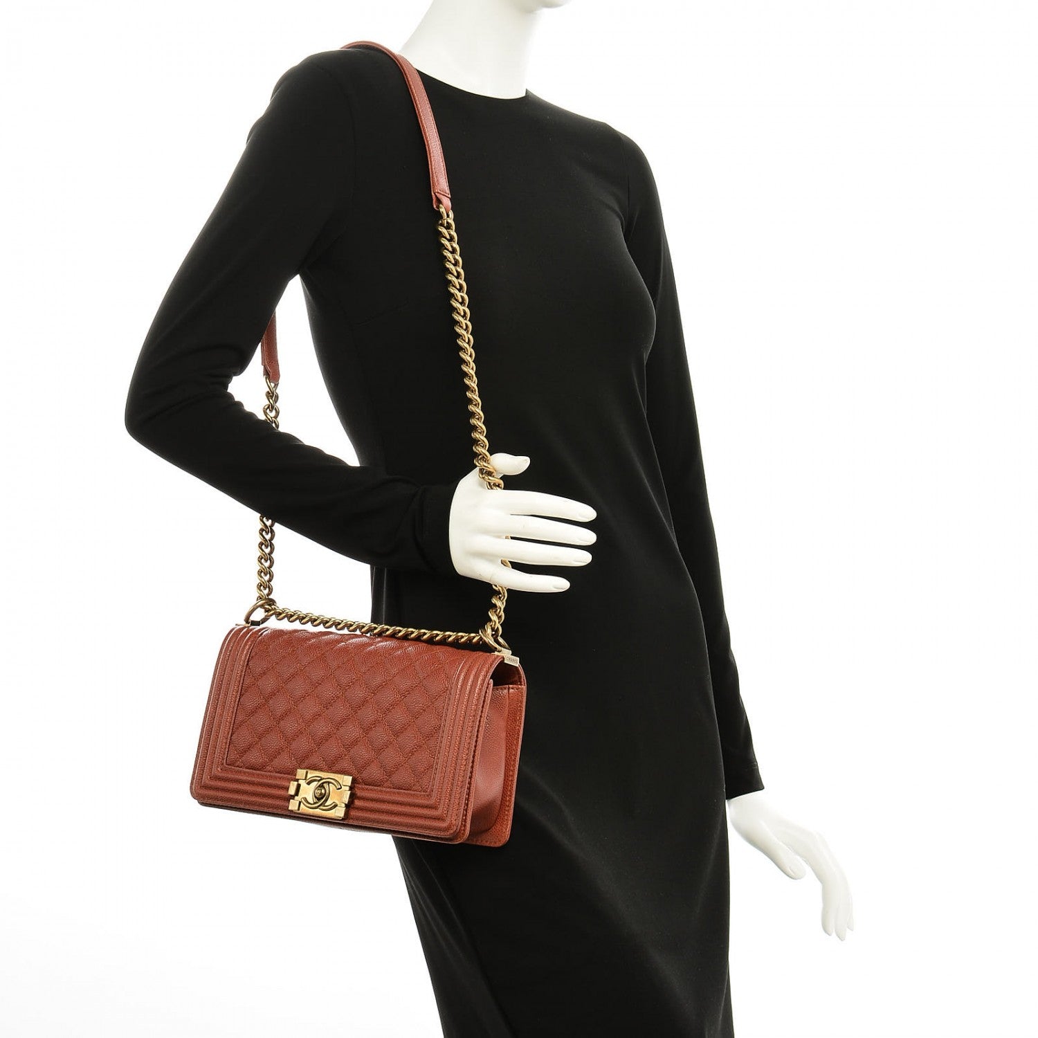 Chanel Caviar Medium Boy Flap Dark Orange 2 of 7