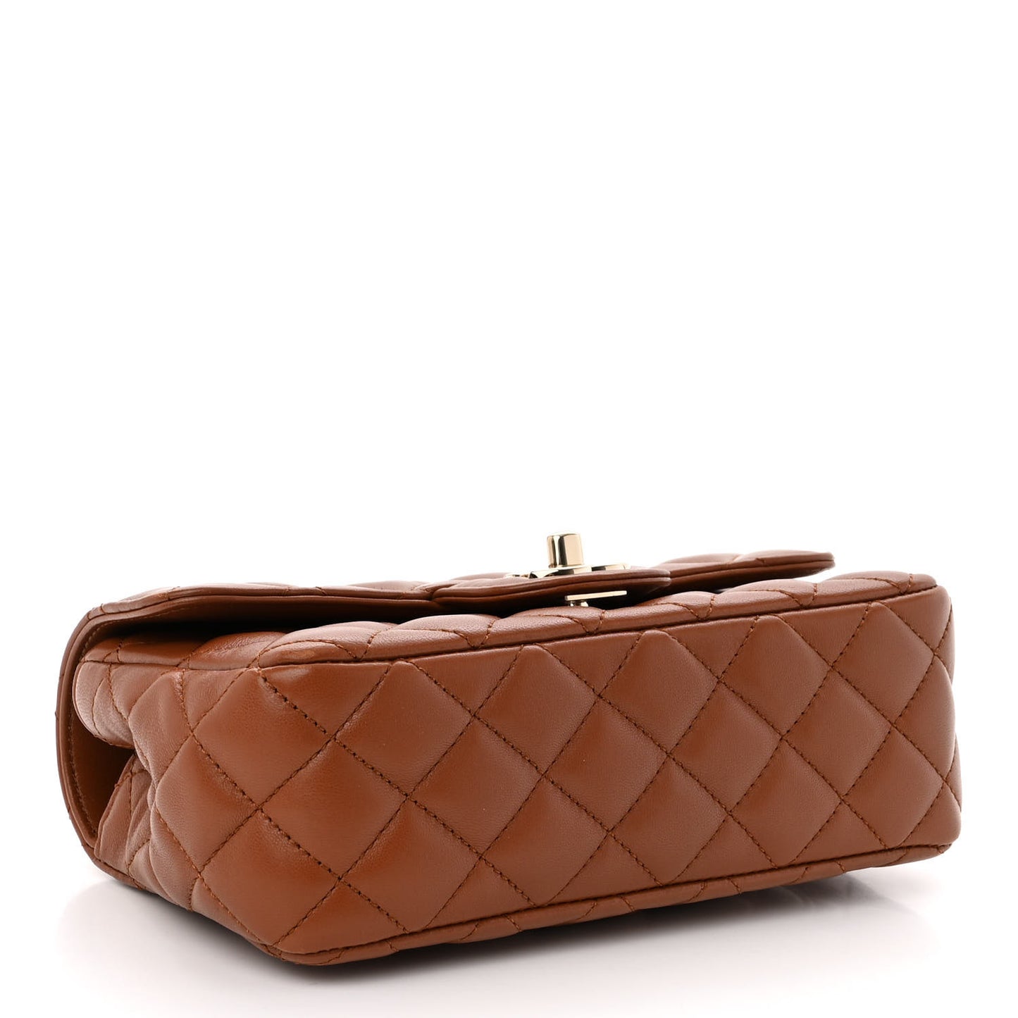 Lambskin Quilted Crystal Top Handle Rectangular Flap Brown