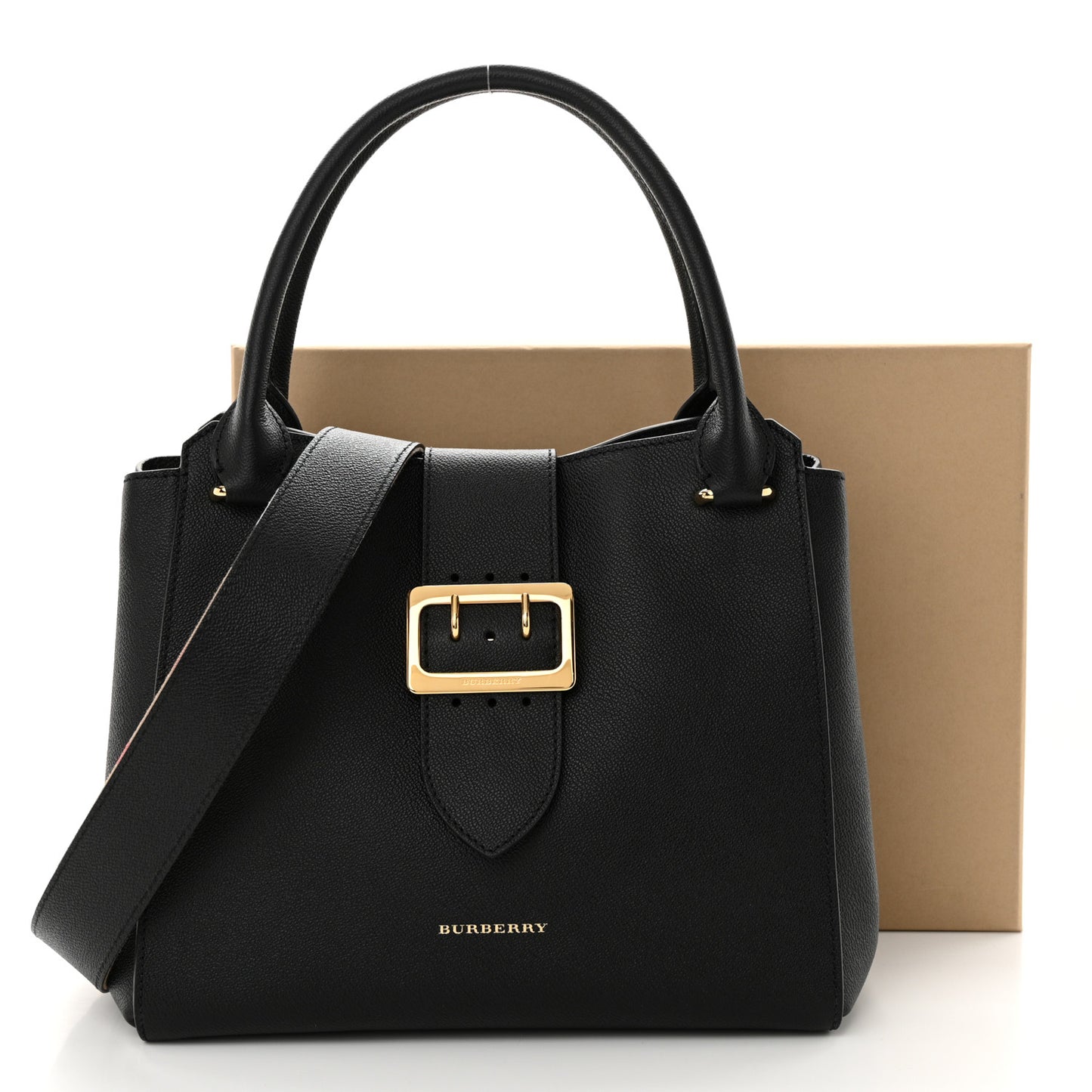Soft Grain Calfskin Medium Buckle Tote Black