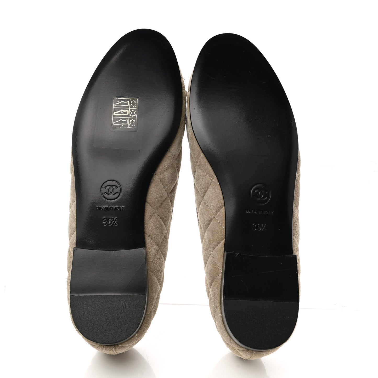 Suede Calfskin Quilted Cap Toe CC Ballerina Flats 36.5 Dark Beige