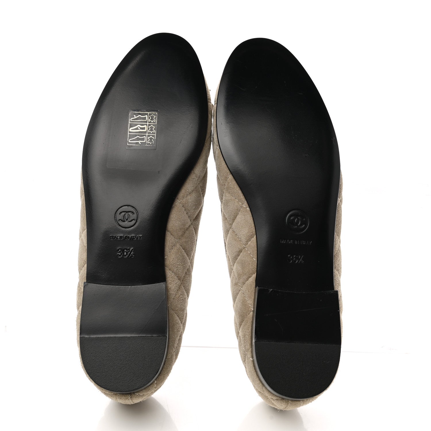 Chanel Suede Calfskin Quilted Cap Toe CC Ballerina Flats 36.5 Dark Beige 5 of 10
