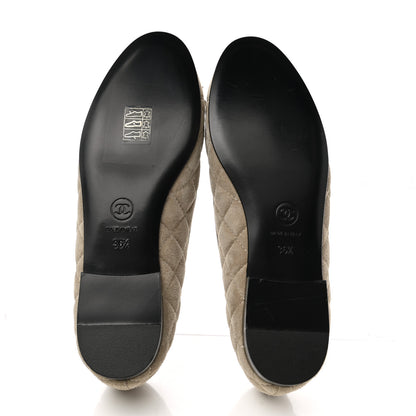 Chanel Suede Calfskin Quilted Cap Toe CC Ballerina Flats 36.5 Dark Beige 5 of 10