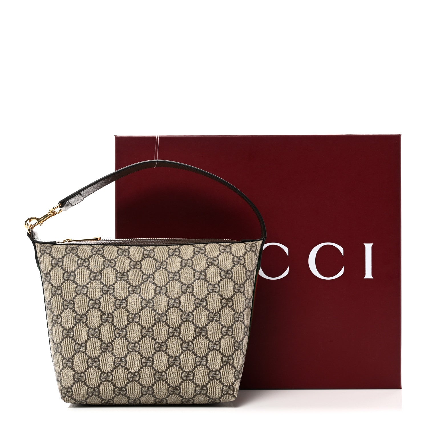 Gucci GG Supreme Monogram Textured Calfskin Web Super Mini Ophidia Shoulder Bag Beige Ebony New Acero 11 of 11