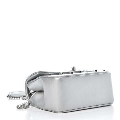 Chanel Metallic Lambskin Chevron Quilted Studded Mini Flap Silver 4 of 7