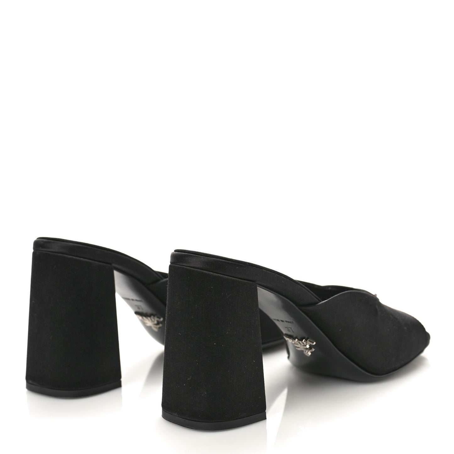 Satin Metal Triangle Logo 85mm Slide Sandals 37 Black