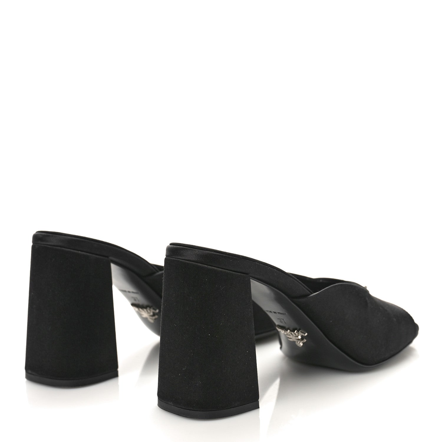 Prada Satin Metal Triangle Logo 85mm Slide Sandals 37 Black 3 of 9