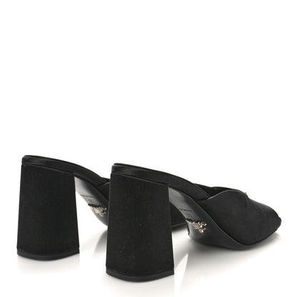 Prada Satin Metal Triangle Logo 85mm Slide Sandals 37 Black 3 of 9