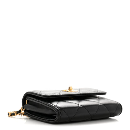 Chanel Lambskin Quilted Pearl Crush Clutch With Chain Black 4 of 14