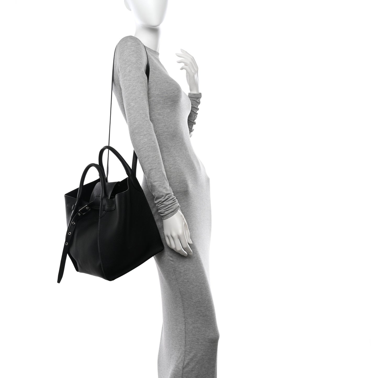 Supple Grained Calfskin Small Long Strap Big Bag Black