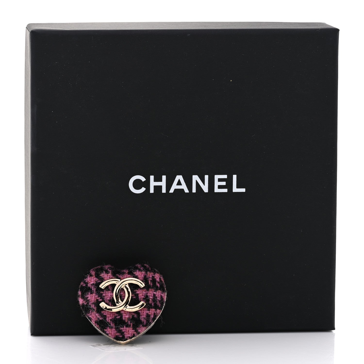 Chanel Tweed CC Heart Brooch Pink Black Gold 5 of 5