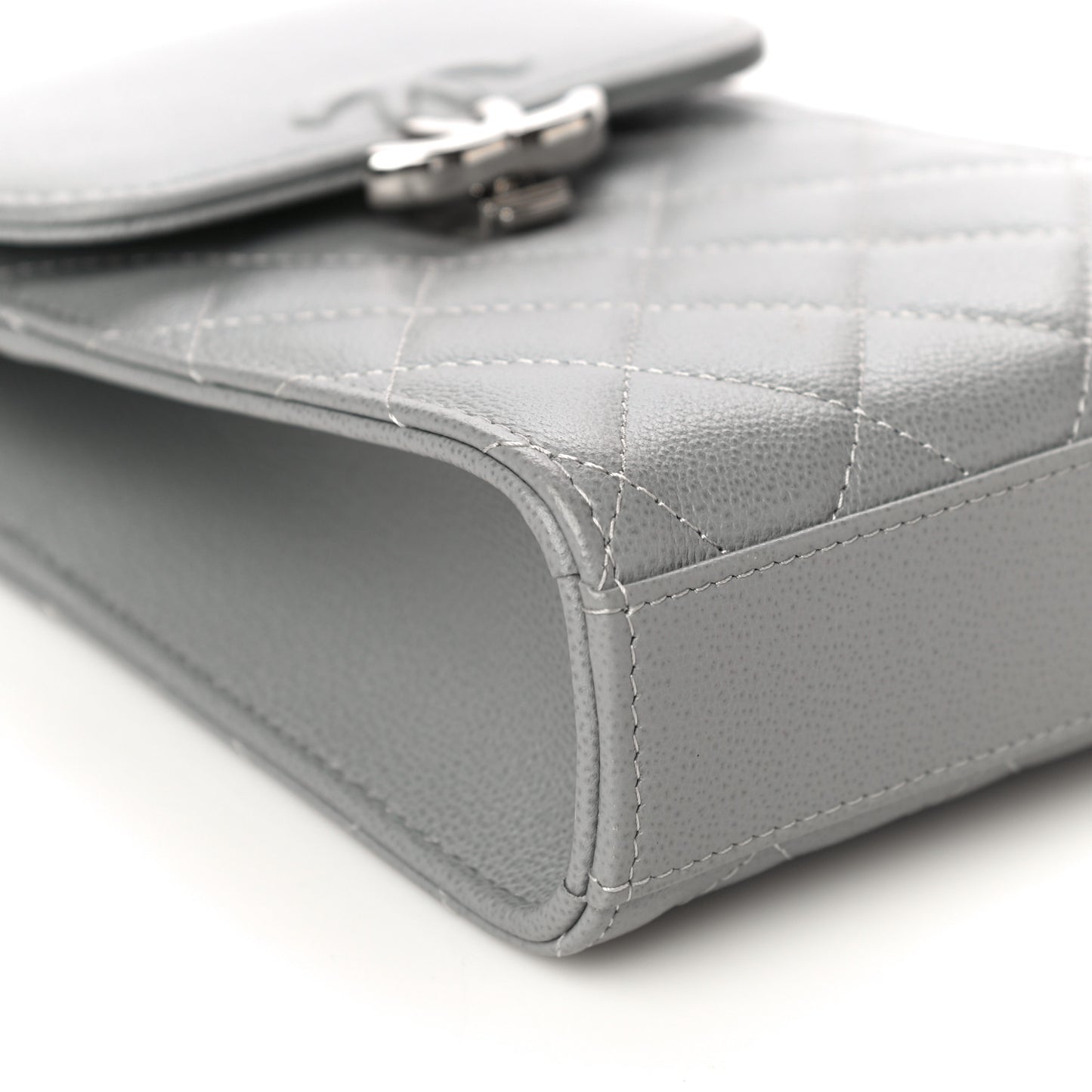 Grained Calfskin Quilted CC Box Clutch With Chain Grey