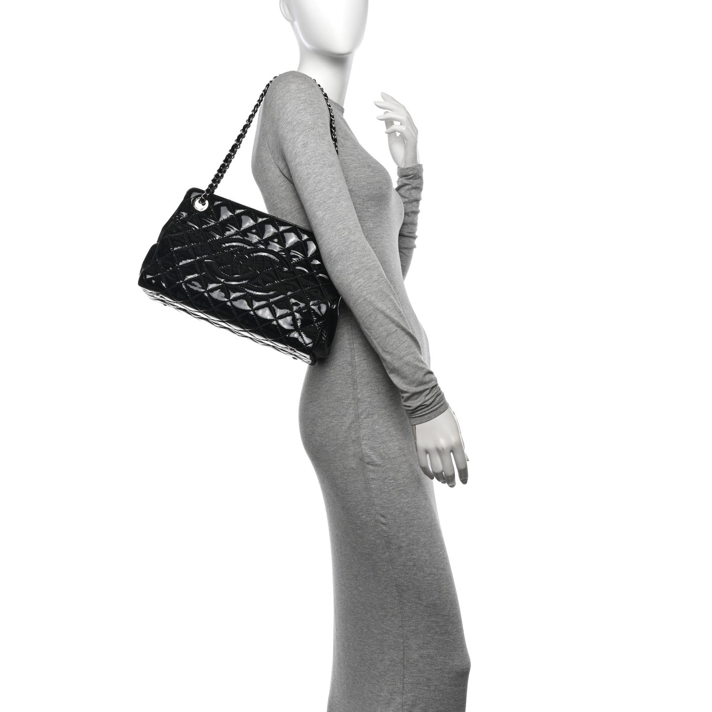 Patent Quilted Timeless CC Shopping Tote Black