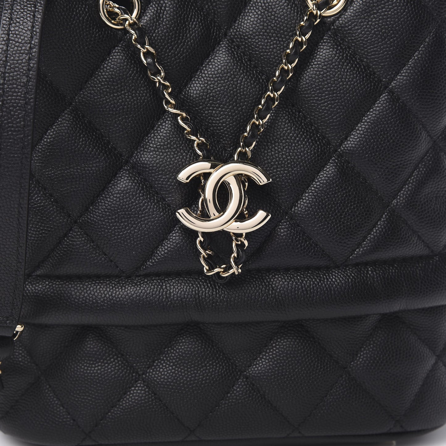 Caviar Quilted Rolled Up Bucket Drawstring Bag Black