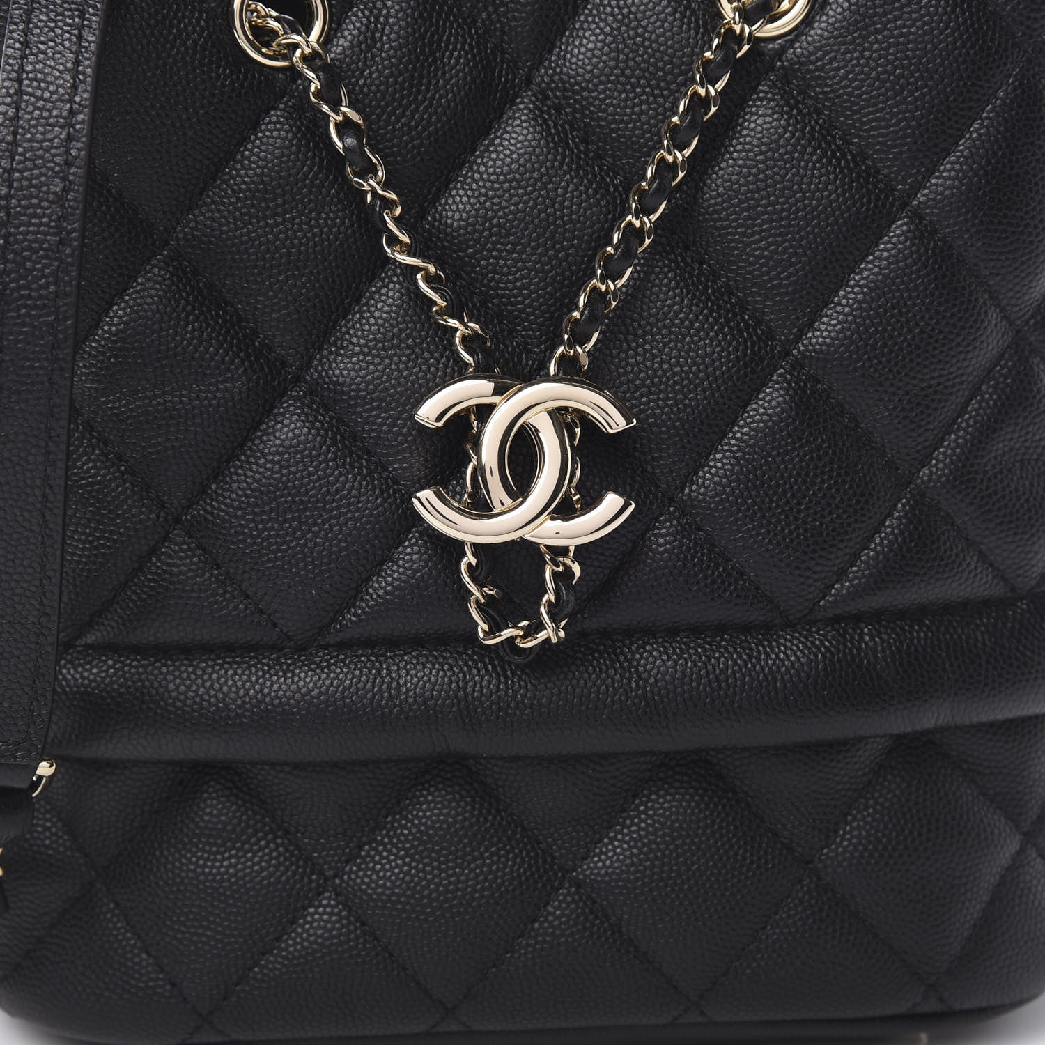 Chanel Caviar Quilted Rolled Up Bucket Drawstring Bag Black 9 of 12