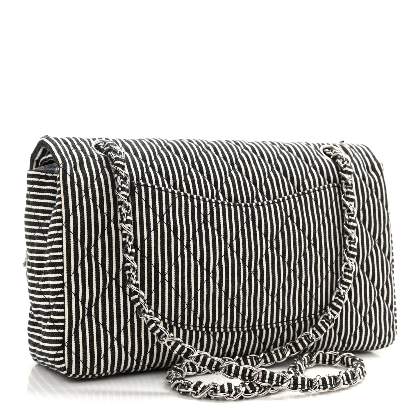 Canvas Sequin Stripe Medium Double Flap Black White