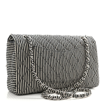 Chanel Canvas Sequin Stripe Medium Double Flap Black White 2 of 8