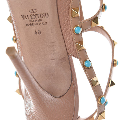 Valentino Garavani Pebbled Calfskin Rockstud Rolling Ankle Strap 100mm Pumps 40 Soft Noisette 12 of 14