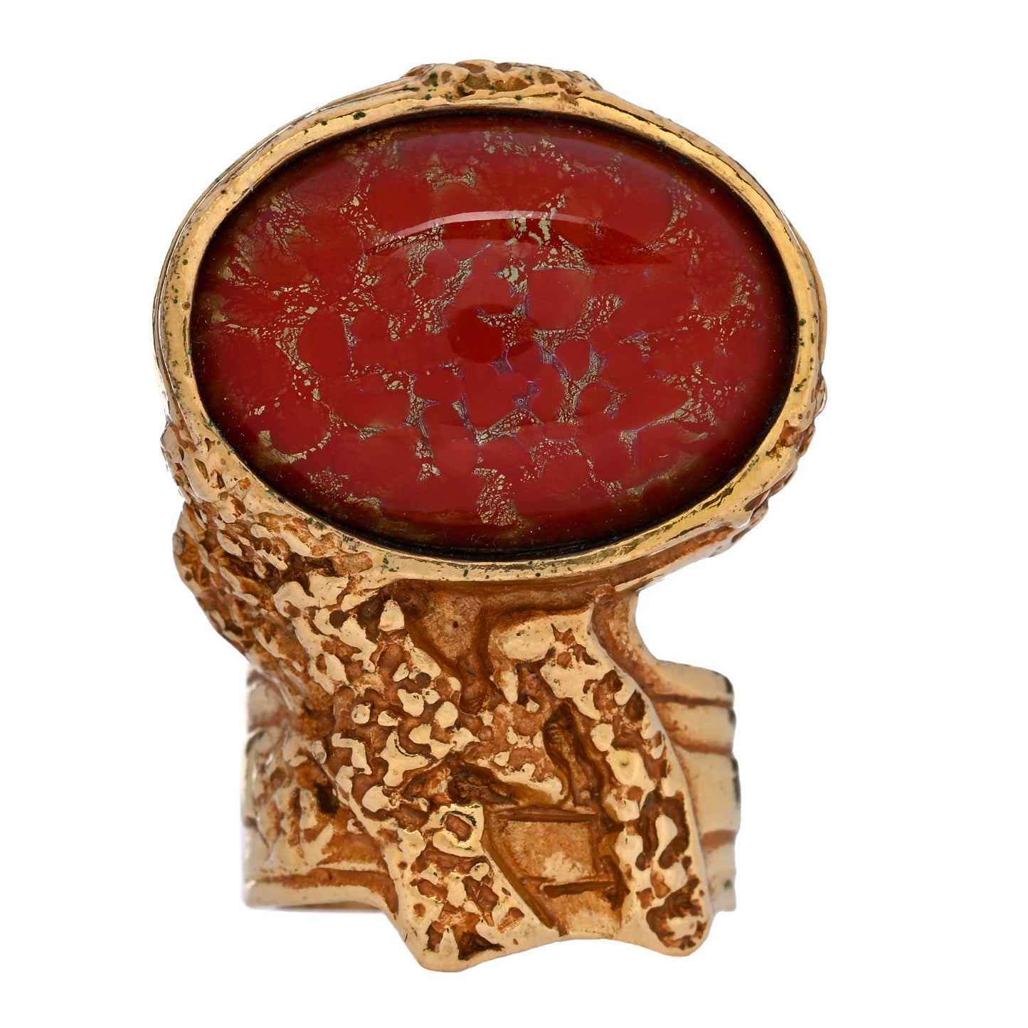 Glass Cabochon Arty Ovale Ring 54 7 Gold Red