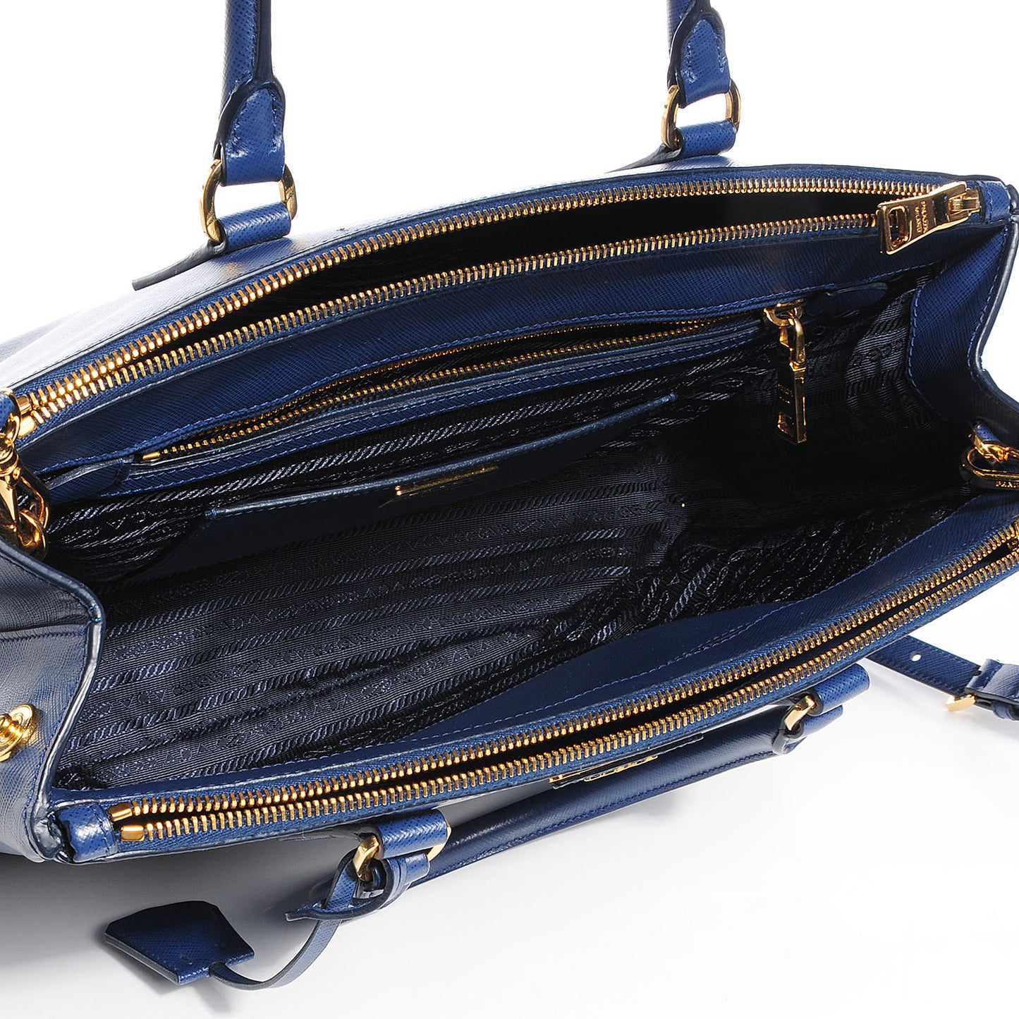 Saffiano Lux Medium Double Zip Tote Bluette