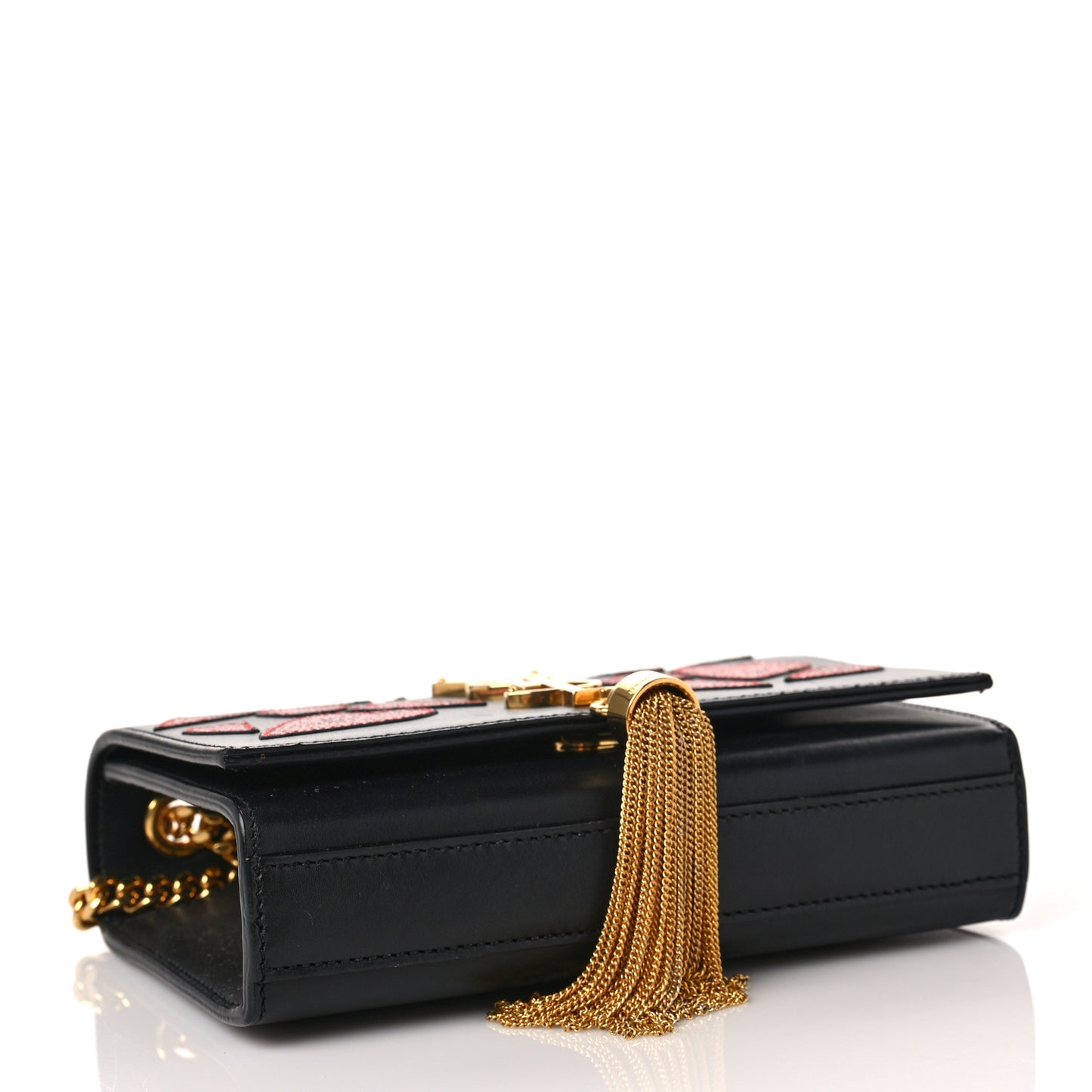 Calfskin Small Monogram Kate Tassel Heart Satchel Black Rouge