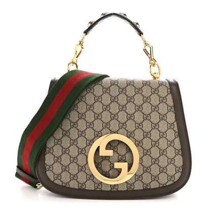 Gucci GG Supreme Monogram Textured Dollar Calfskin Web Medium Blondie Top Handle Shoulder Flap Bag Beige Ebony New Acero 1 of 12