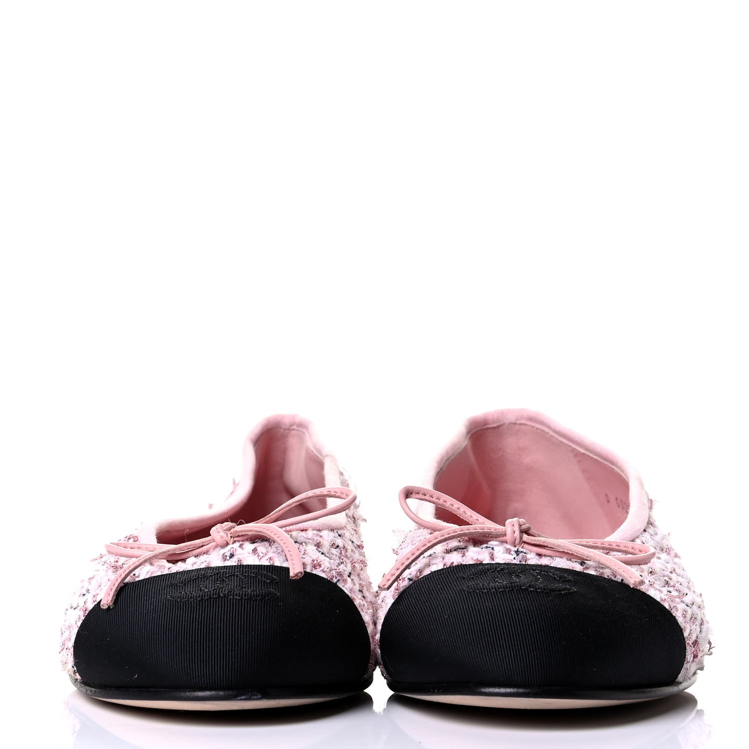 Chanel Tweed Grosgrain Cap Toe Ballerina Flats 38.5 Pink Black 2 of 4